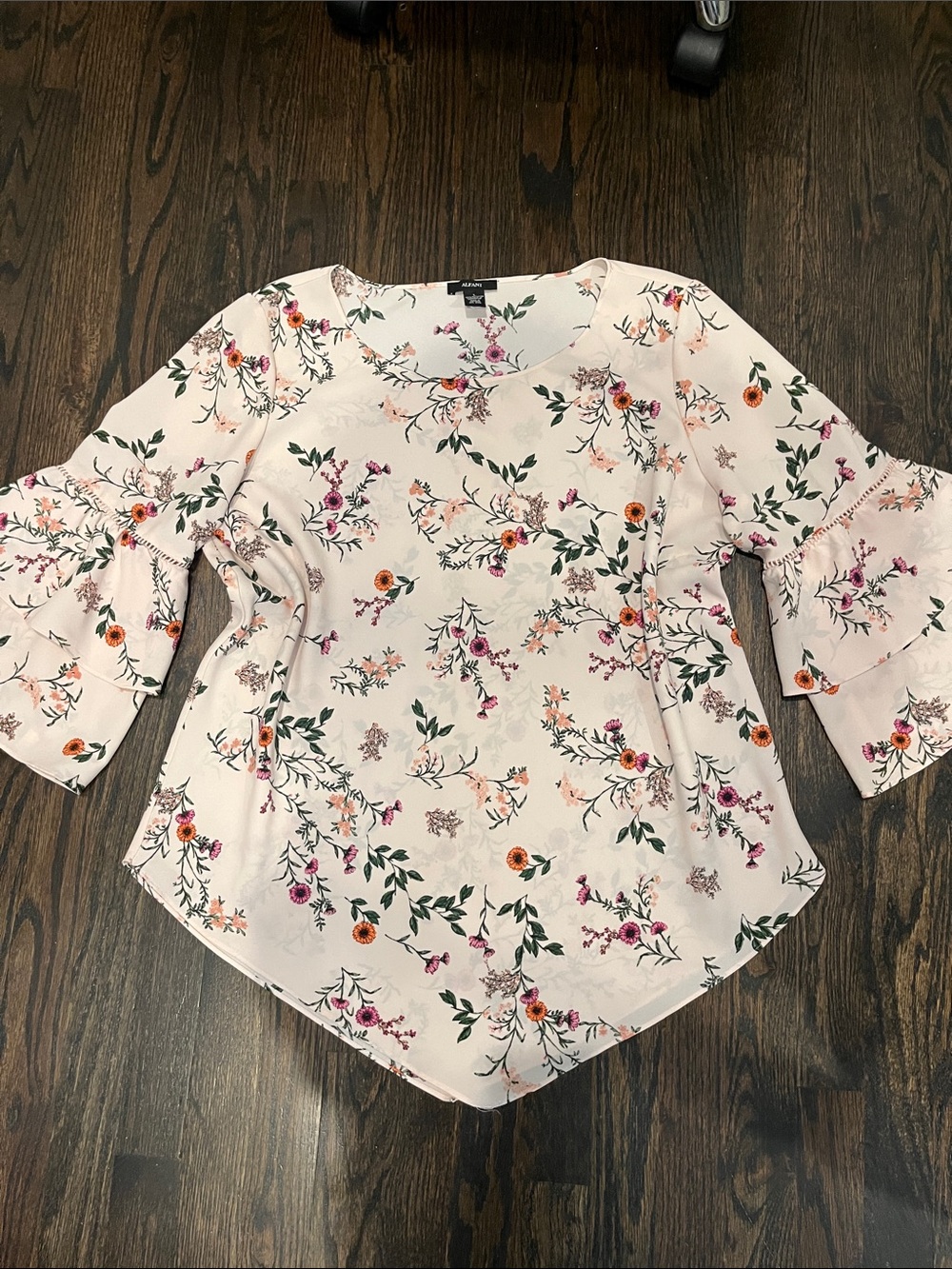 Alfani Floral Bell-Sleeve Women's Top in Blush Pink